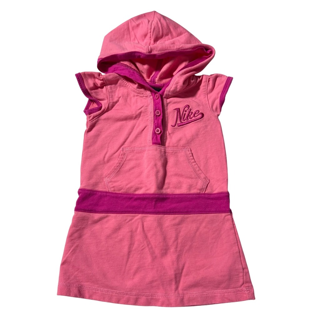 Nike y2k style hooded athletic dress pink ColorBlock girls 2T embroidered cotton